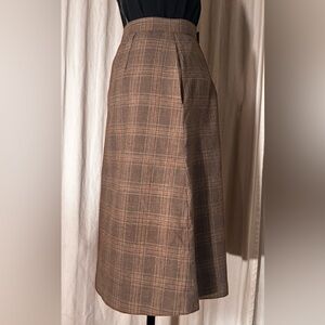 Vintage Bespoke Hand sewn Plaid Wool Skirt A-Line Size S